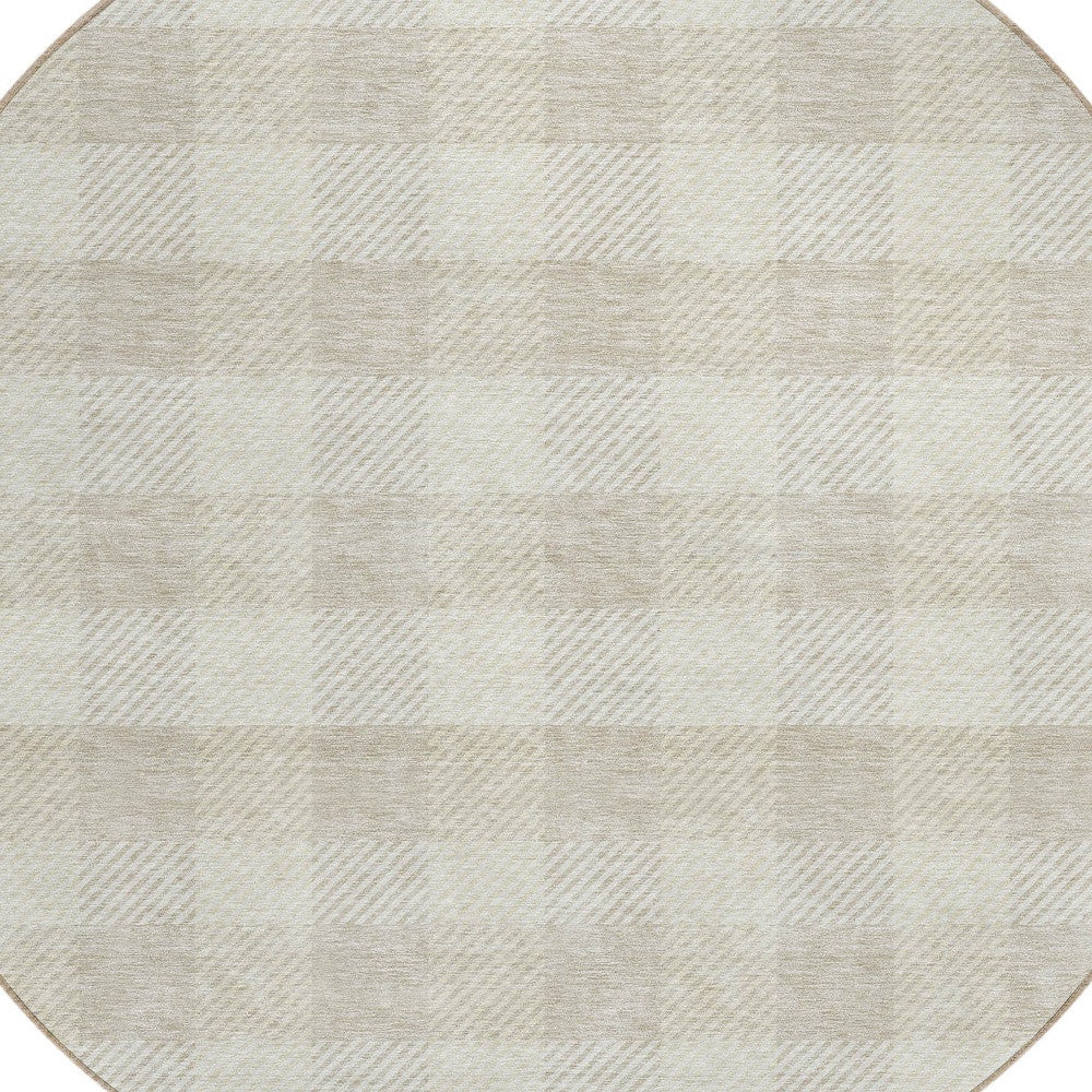 Tabselect Home Line 8' Ivory And Beige Round Plaid Washable Indoor Outdoor Area Rug