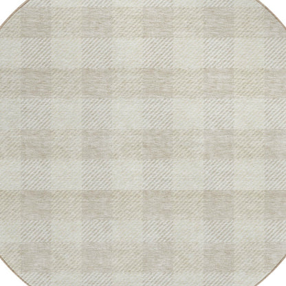 Tabselect Home Line 8' Ivory And Beige Round Plaid Washable Indoor Outdoor Area Rug