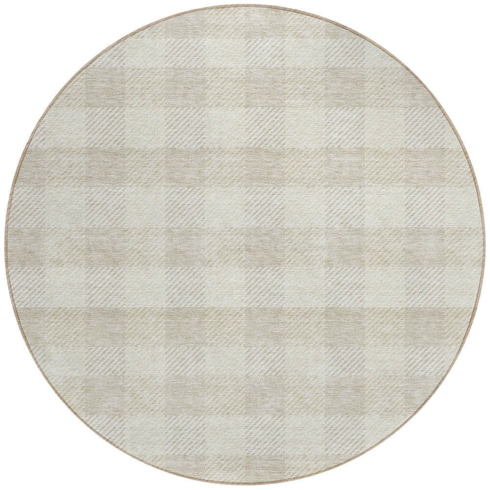 Tabselect Home Line 8' Ivory And Beige Round Plaid Washable Indoor Outdoor Area Rug
