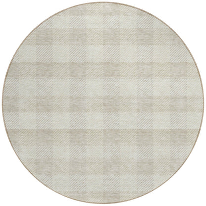 Tabselect Home Line 8' Ivory And Beige Round Plaid Washable Indoor Outdoor Area Rug