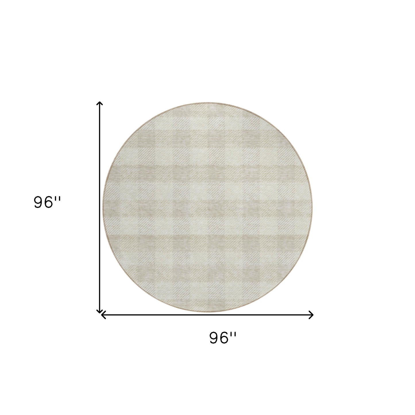 Tabselect Home Line 8' Ivory And Beige Round Plaid Washable Indoor Outdoor Area Rug