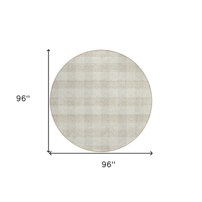 Tabselect Home Line 8' Ivory And Beige Round Plaid Washable Indoor Outdoor Area Rug
