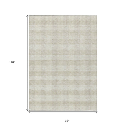 Tabselect Home Line 8' X 10' Ivory Plaid Washable Indoor Outdoor Area Rug