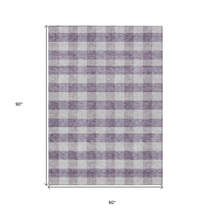 Tabselect Home Line 5' X 8' Lavender And Ivory Plaid Washable Indoor Outdoor Area Rug