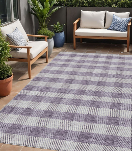 Tabselect Home Line 5' X 8' Lavender And Ivory Plaid Washable Indoor Outdoor Area Rug