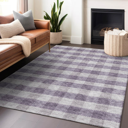 Tabselect Home Line 5' X 8' Lavender And Ivory Plaid Washable Indoor Outdoor Area Rug