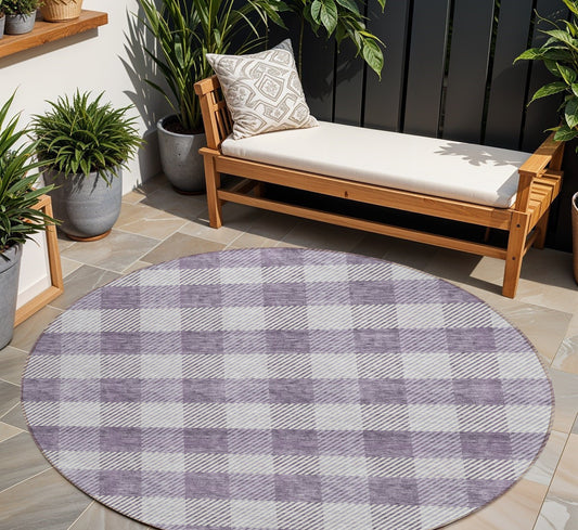 Tabselect Home Line 8' Lavender And Ivory Round Plaid Washable Indoor Outdoor Area Rug