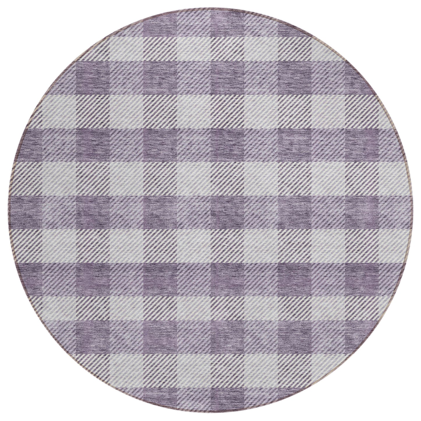 Tabselect Home Line 8' Lavender And Ivory Round Plaid Washable Indoor Outdoor Area Rug