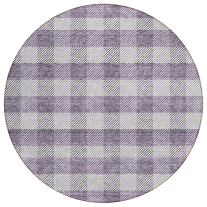Tabselect Home Line 8' Lavender And Ivory Round Plaid Washable Indoor Outdoor Area Rug
