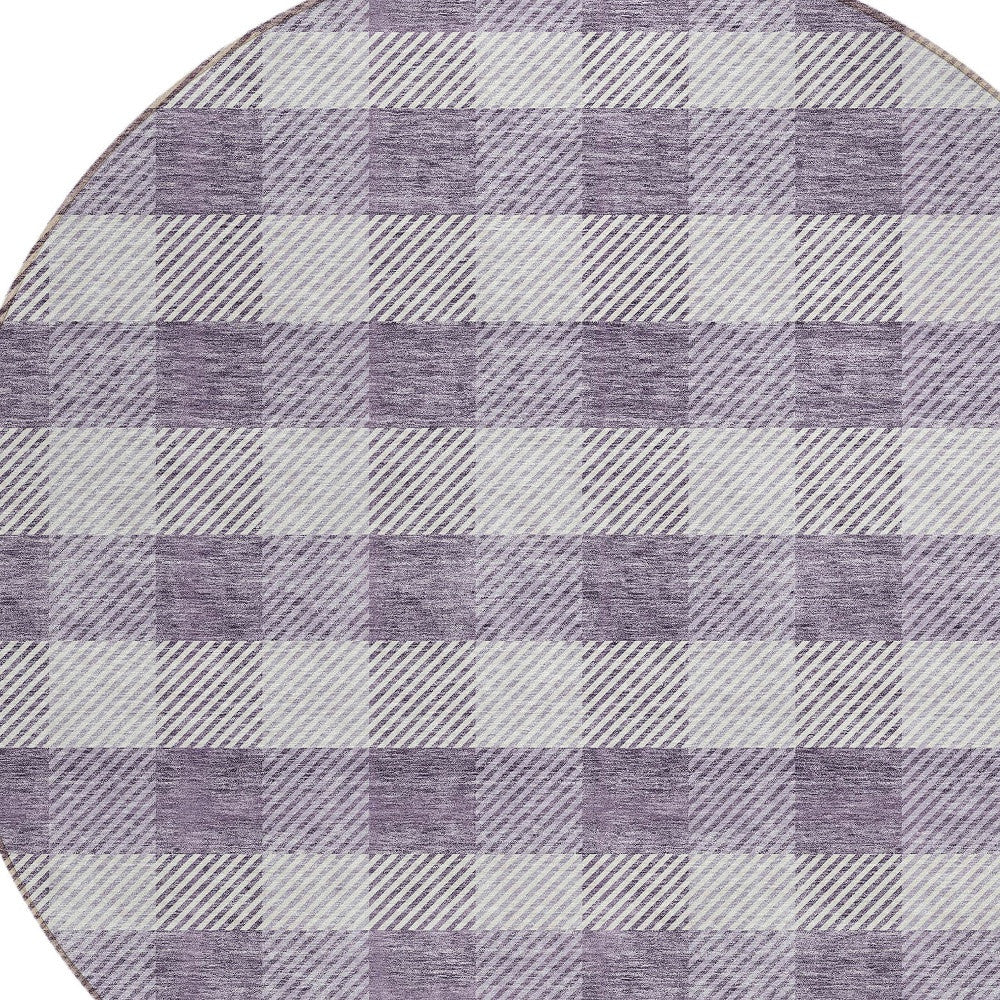 Tabselect Home Line 8' Lavender And Ivory Round Plaid Washable Indoor Outdoor Area Rug
