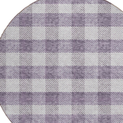 Tabselect Home Line 8' Lavender And Ivory Round Plaid Washable Indoor Outdoor Area Rug