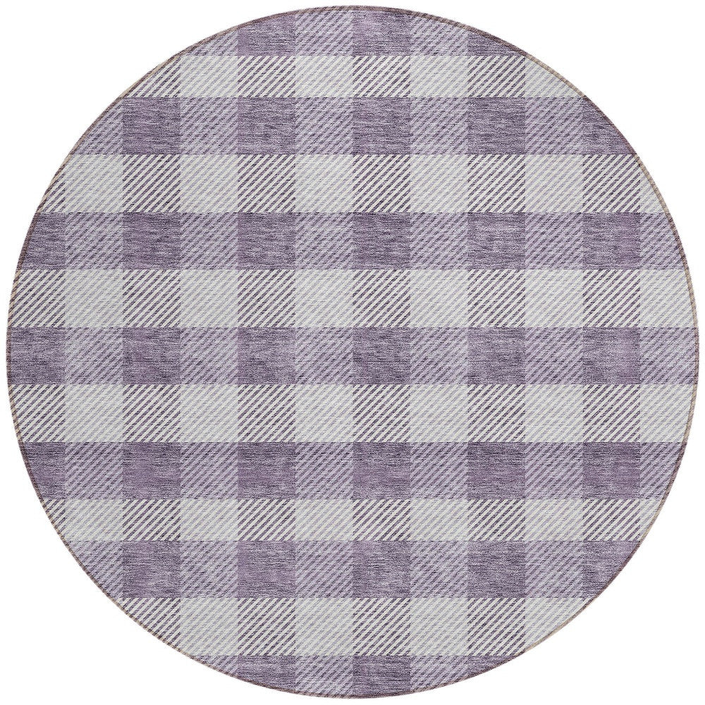 Tabselect Home Line 8' Lavender And Ivory Round Plaid Washable Indoor Outdoor Area Rug