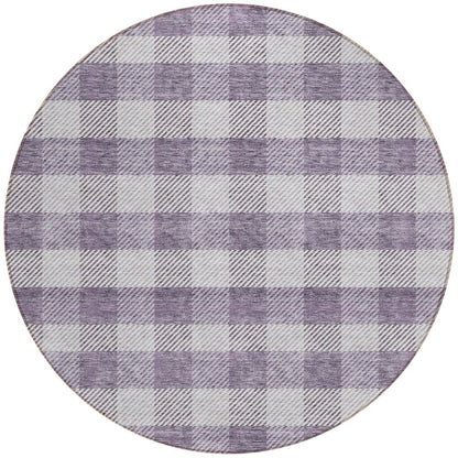 Tabselect Home Line 8' Lavender And Ivory Round Plaid Washable Indoor Outdoor Area Rug