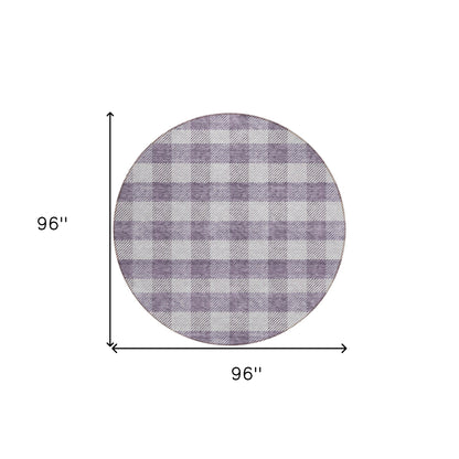 Tabselect Home Line 8' Lavender And Ivory Round Plaid Washable Indoor Outdoor Area Rug
