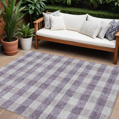 Tabselect Home Line 8' X 10' Lavender And Ivory Plaid Washable Indoor Outdoor Area Rug