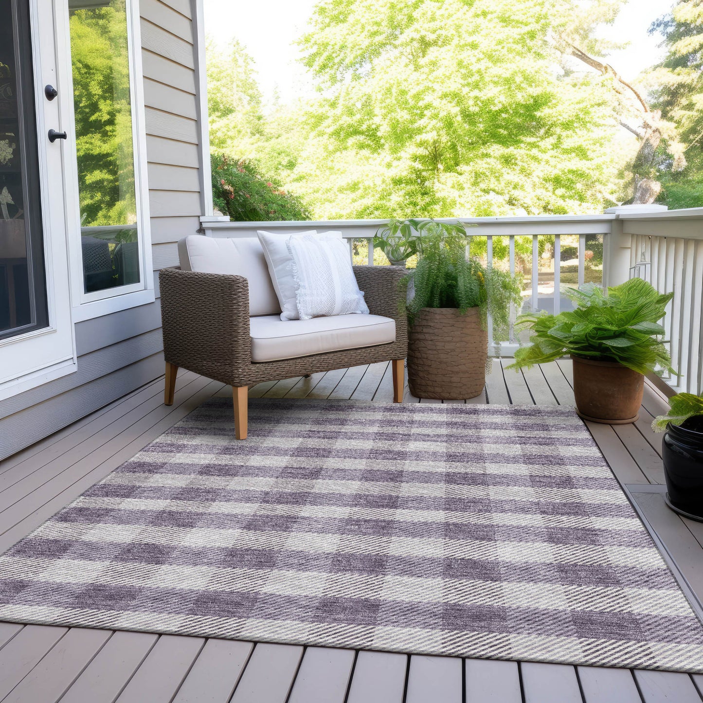 Tabselect Home Line 8' X 10' Lavender And Ivory Plaid Washable Indoor Outdoor Area Rug