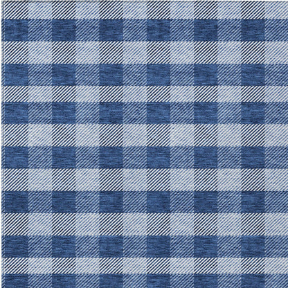 Tabselect Home Line 5' X 8' Navy Blue And Ivory Plaid Washable Indoor Outdoor Area Rug