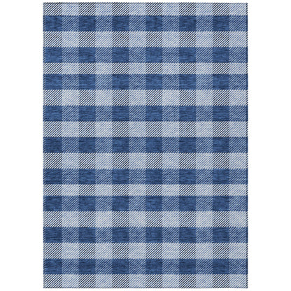 Tabselect Home Line 5' X 8' Navy Blue And Ivory Plaid Washable Indoor Outdoor Area Rug
