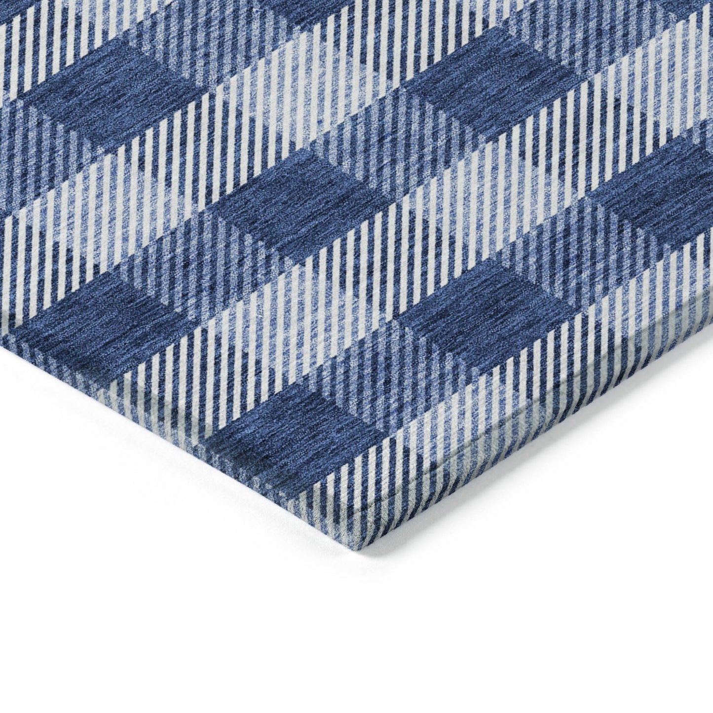 Tabselect Home Line 5' X 8' Navy Blue And Ivory Plaid Washable Indoor Outdoor Area Rug