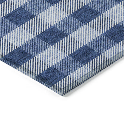 Tabselect Home Line 5' X 8' Navy Blue And Ivory Plaid Washable Indoor Outdoor Area Rug