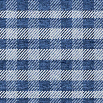 Tabselect Home Line 5' X 8' Navy Blue And Ivory Plaid Washable Indoor Outdoor Area Rug