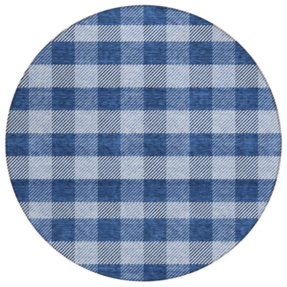 Tabselect Home Line 8' Navy Blue And Ivory Round Plaid Washable Indoor Outdoor Area Rug