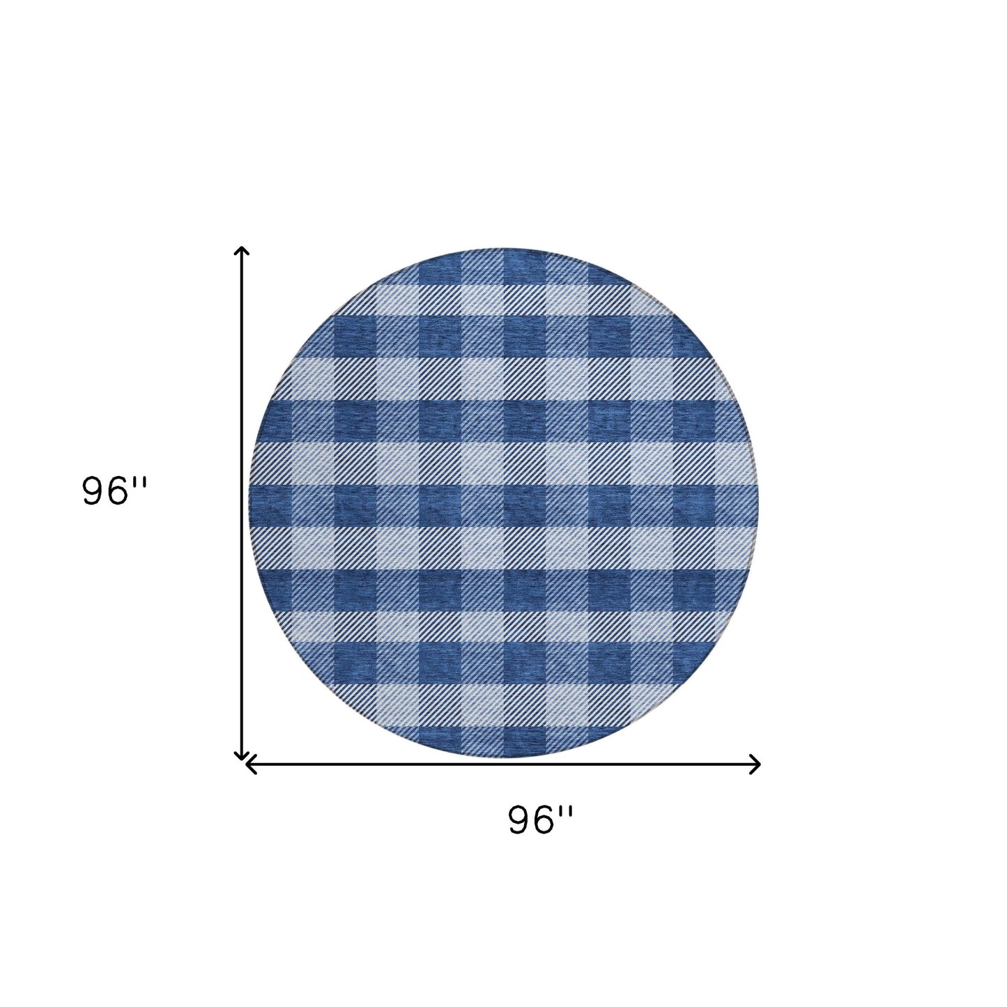 Tabselect Home Line 8' Navy Blue And Ivory Round Plaid Washable Indoor Outdoor Area Rug