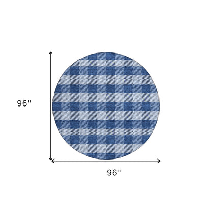 Tabselect Home Line 8' Navy Blue And Ivory Round Plaid Washable Indoor Outdoor Area Rug