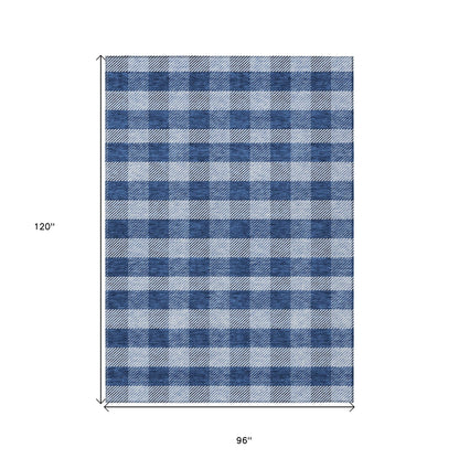 Tabselect Home Line 8' X 10' Navy Blue And Ivory Plaid Washable Indoor Outdoor Area Rug