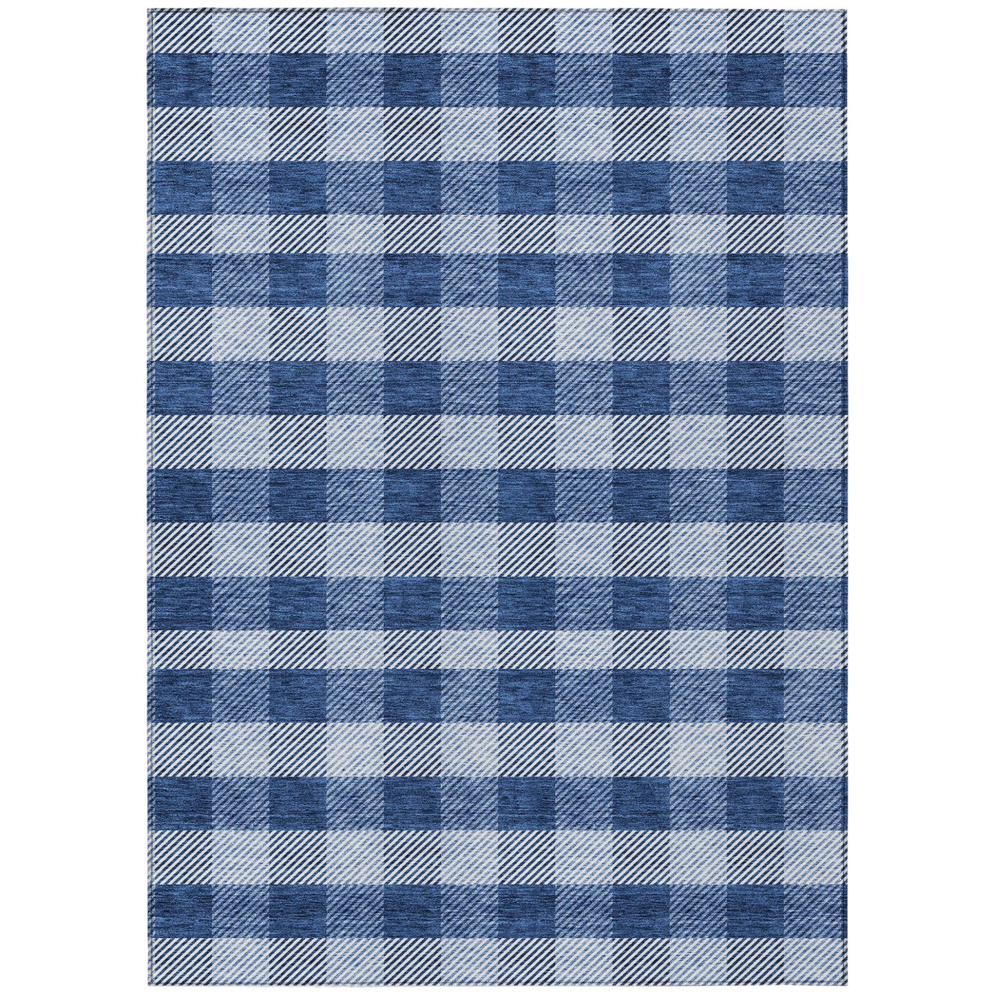 Tabselect Home Line 8' X 10' Navy Blue And Ivory Plaid Washable Indoor Outdoor Area Rug