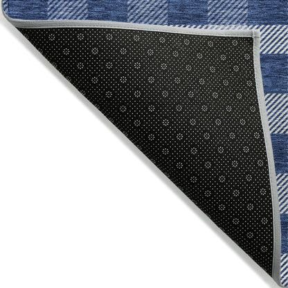 Tabselect Home Line 8' X 10' Navy Blue And Ivory Plaid Washable Indoor Outdoor Area Rug