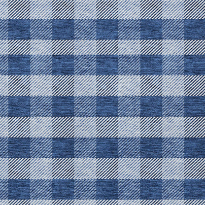 Tabselect Home Line 8' X 10' Navy Blue And Ivory Plaid Washable Indoor Outdoor Area Rug