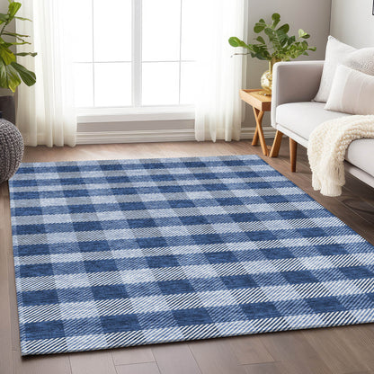 Tabselect Home Line 8' X 10' Navy Blue And Ivory Plaid Washable Indoor Outdoor Area Rug