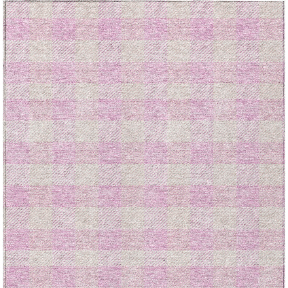 Tabselect Home Line 5' X 8' Pink And Gray Plaid Washable Indoor Outdoor Area Rug