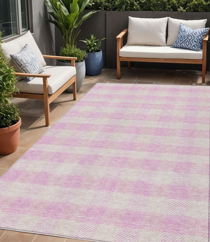Tabselect Home Line 5' X 8' Pink And Gray Plaid Washable Indoor Outdoor Area Rug