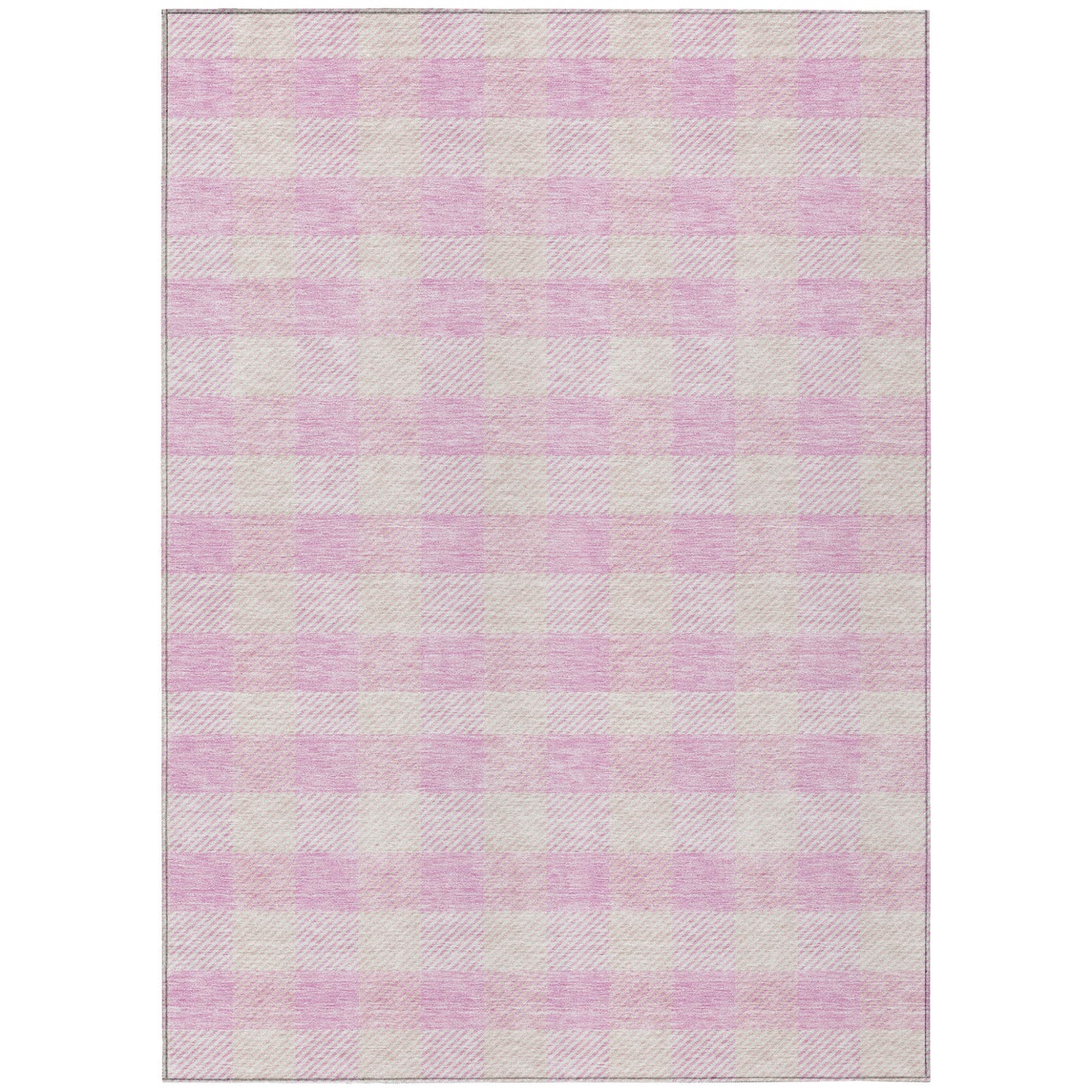Tabselect Home Line 5' X 8' Pink And Gray Plaid Washable Indoor Outdoor Area Rug