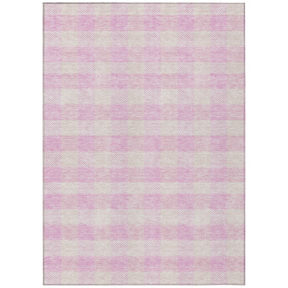 Tabselect Home Line 5' X 8' Pink And Gray Plaid Washable Indoor Outdoor Area Rug