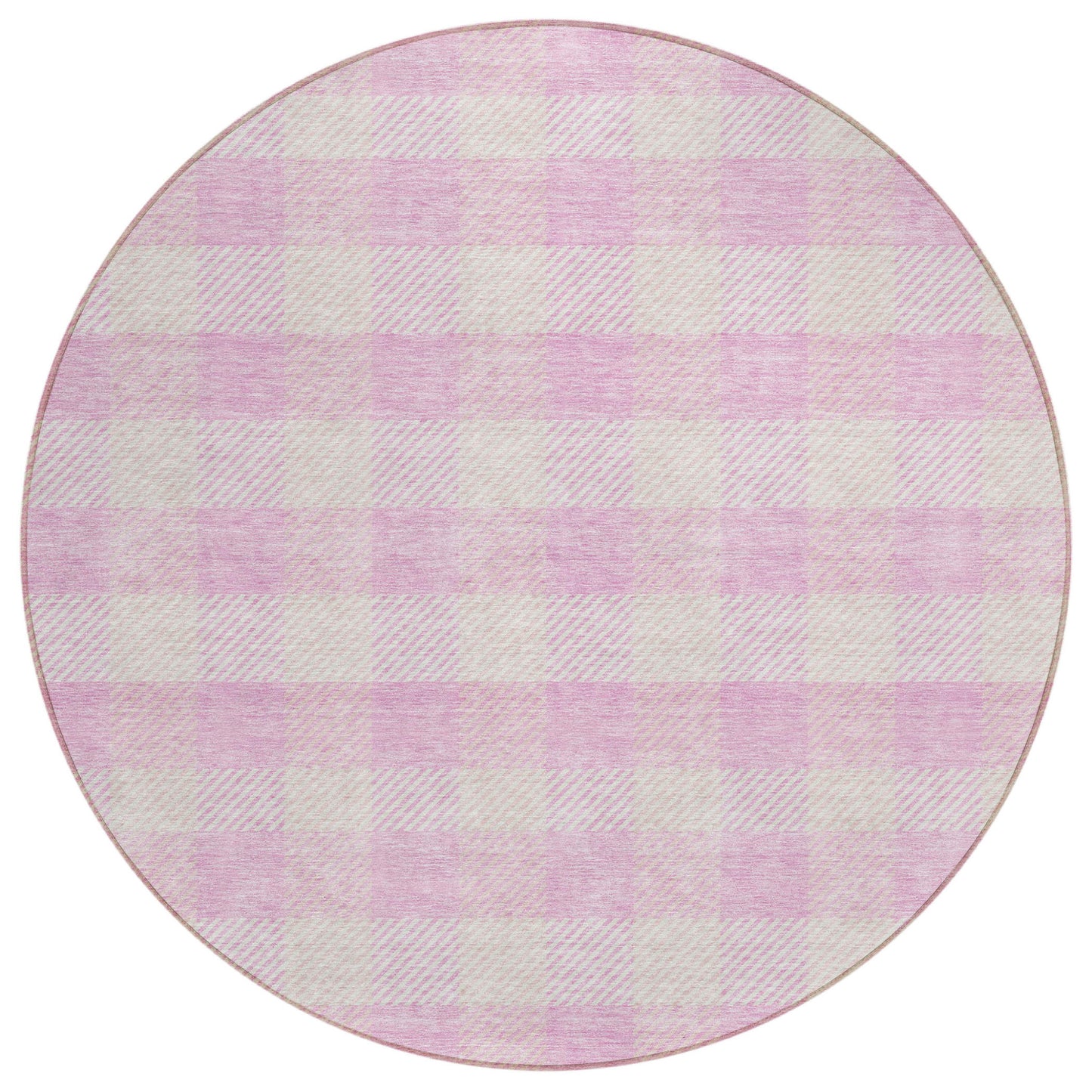 Tabselect Home Line 8' Pink And Gray Round Plaid Washable Indoor Outdoor Area Rug
