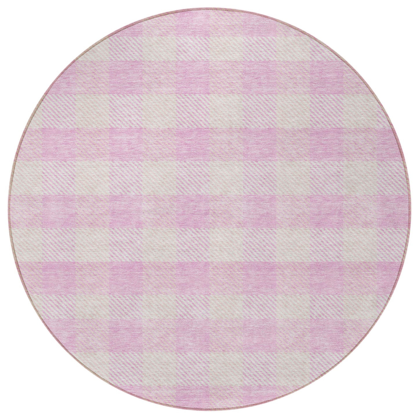 Tabselect Home Line 8' Pink And Gray Round Plaid Washable Indoor Outdoor Area Rug