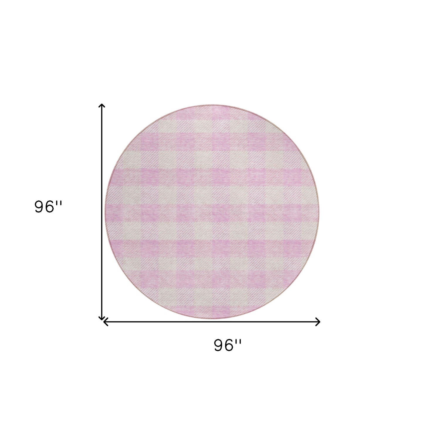 Tabselect Home Line 8' Pink And Gray Round Plaid Washable Indoor Outdoor Area Rug