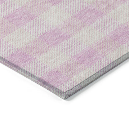 Tabselect Home Line 8' X 10' Pink And Gray Plaid Washable Indoor Outdoor Area Rug