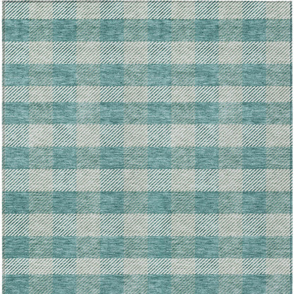 Tabselect Home Line 5' X 8' Teal Blue And Ivory Plaid Washable Indoor Outdoor Area Rug