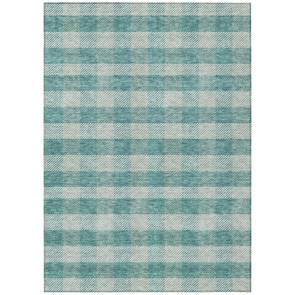 Tabselect Home Line 5' X 8' Teal Blue And Ivory Plaid Washable Indoor Outdoor Area Rug
