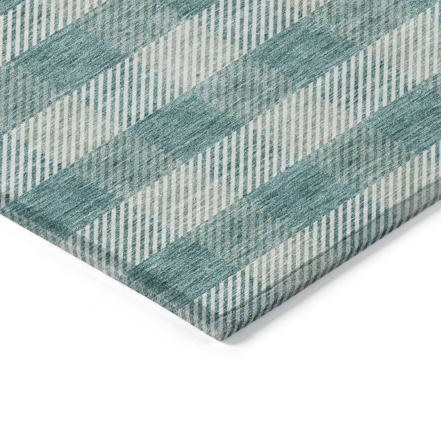 Tabselect Home Line 5' X 8' Teal Blue And Ivory Plaid Washable Indoor Outdoor Area Rug
