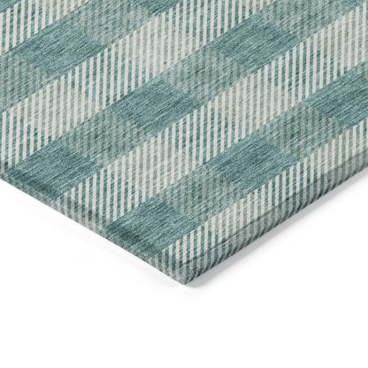 Tabselect Home Line 5' X 8' Teal Blue And Ivory Plaid Washable Indoor Outdoor Area Rug