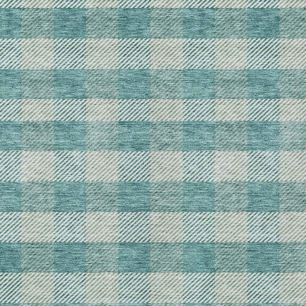 Tabselect Home Line 5' X 8' Teal Blue And Ivory Plaid Washable Indoor Outdoor Area Rug