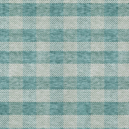 Tabselect Home Line 5' X 8' Teal Blue And Ivory Plaid Washable Indoor Outdoor Area Rug