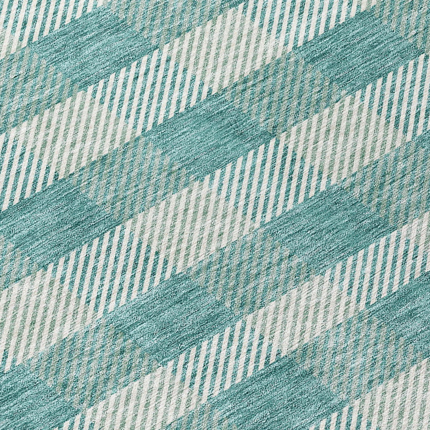 Tabselect Home Line 8' Teal Blue And Ivory Round Plaid Washable Indoor Outdoor Area Rug