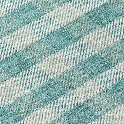 Tabselect Home Line 8' Teal Blue And Ivory Round Plaid Washable Indoor Outdoor Area Rug