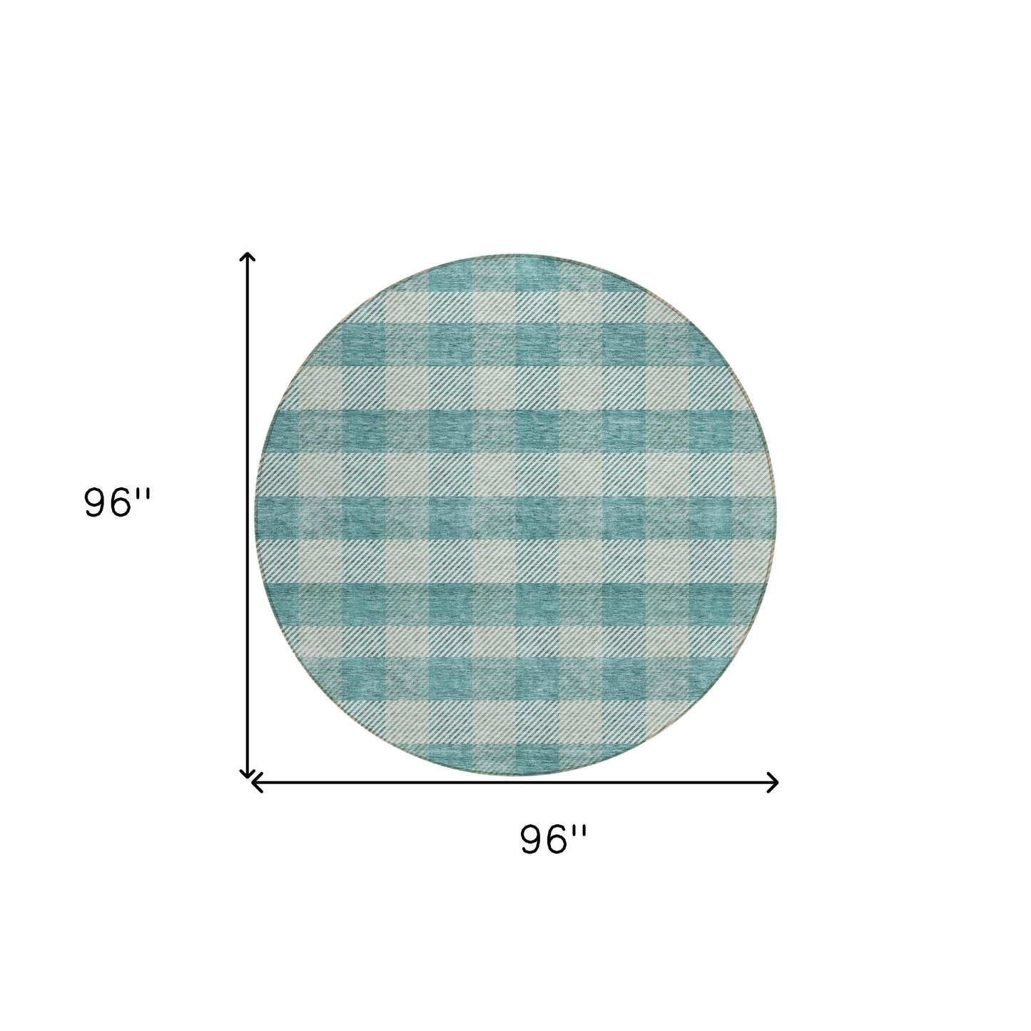Tabselect Home Line 8' Teal Blue And Ivory Round Plaid Washable Indoor Outdoor Area Rug